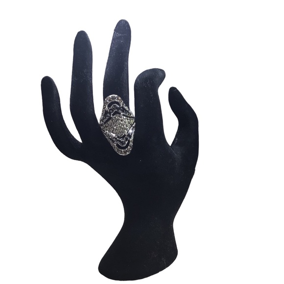 Crystal Deco Long Oval Shield Ring Size 8 - Picture 3 of 4